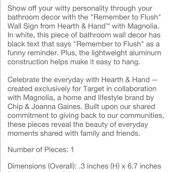 ‼️SOLD‼️Hearth & Hand •Remember to Flush Sign - Picture 5 of 7